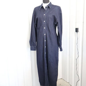 Uniqlo U Womens Maxi Denim Shirt Dress Dark Blue Wash Cotton Size Large Like New